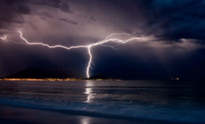 Lightning strike over ocean in Tofino